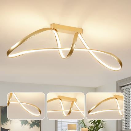 Brilagi - Candeeiro de teto LED dimerizável de montagem superficial TWISTER LED/60W/230V 3000-6000K dourado + controlo remoto