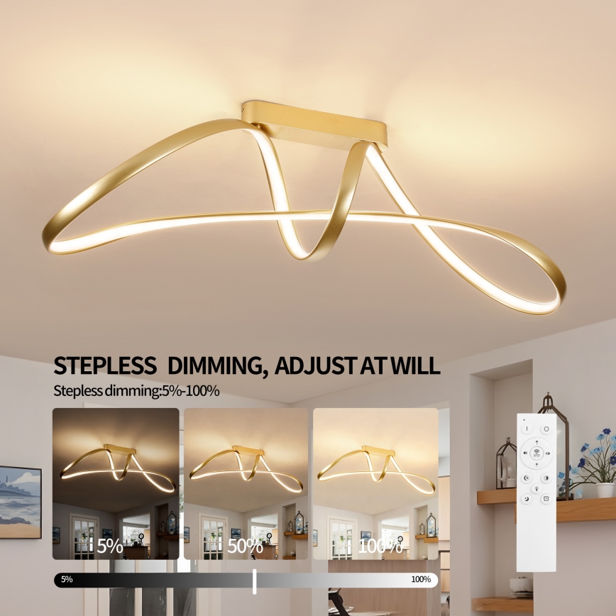 Brilagi - Candeeiro de teto LED dimerizável de montagem superficial TWISTER LED/60W/230V 3000-6000K dourado + controlo remoto