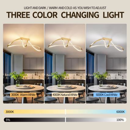 Brilagi - Candeeiro de teto LED dimerizável de montagem superficial TWISTER LED/60W/230V 3000-6000K dourado + controlo remoto