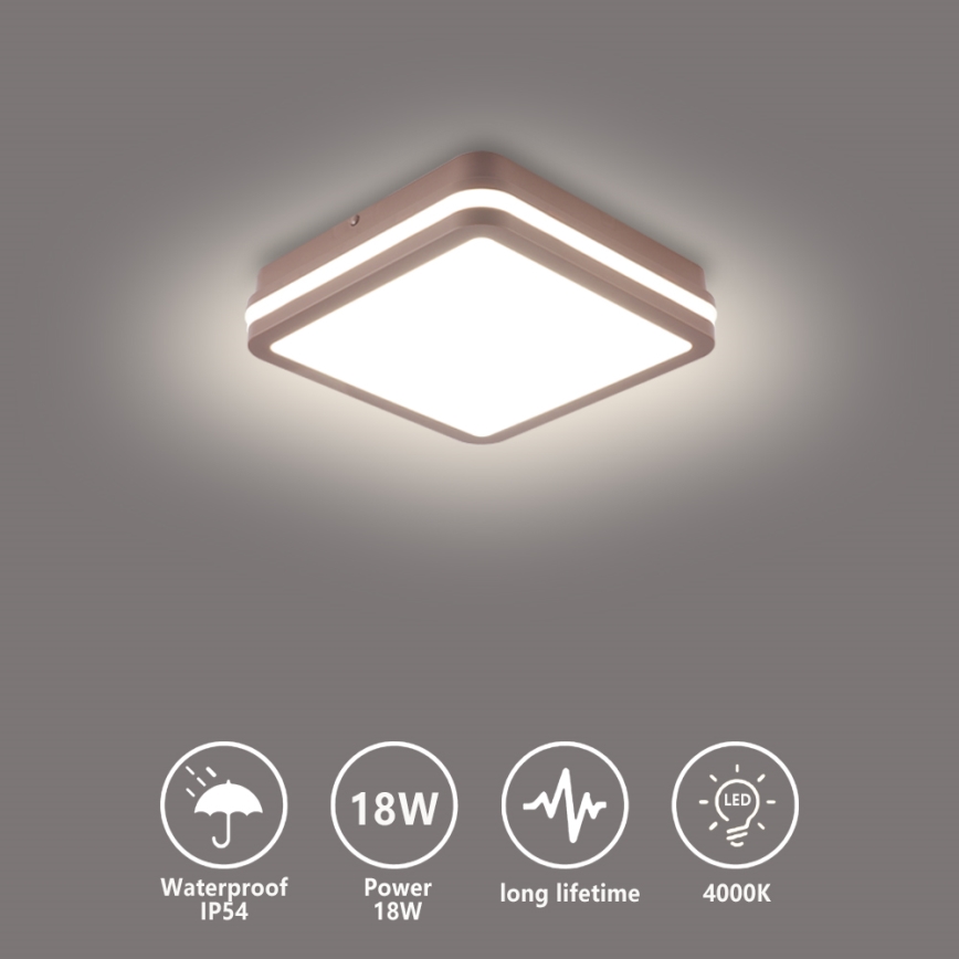 Brilagi - Candeeiro de teto LED para exterior BENE LED/18W/230V 21,5x21,5 cm castanho IP54