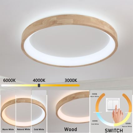 Brilagi - Luminária de Teto LED FALCON WOOD LED/60W/230V 3000/4000/6000K, diâmetro 80 cm, acabamento em madeira