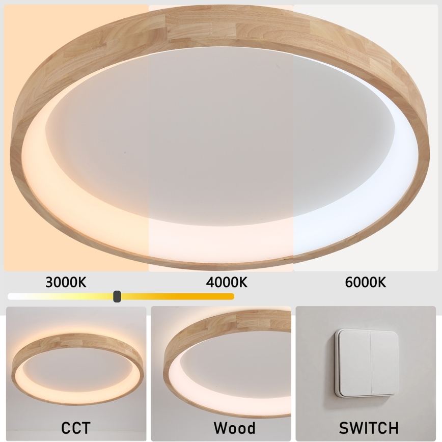 Brilagi - Luminária de Teto LED FALCON WOOD LED/60W/230V 3000/4000/6000K, diâmetro 80 cm, acabamento em madeira