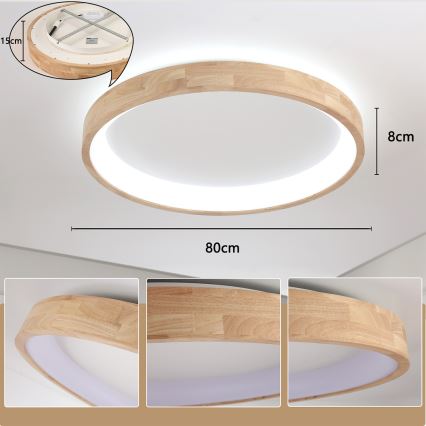 Brilagi - Luminária de Teto LED FALCON WOOD LED/60W/230V 3000/4000/6000K, diâmetro 80 cm, acabamento em madeira