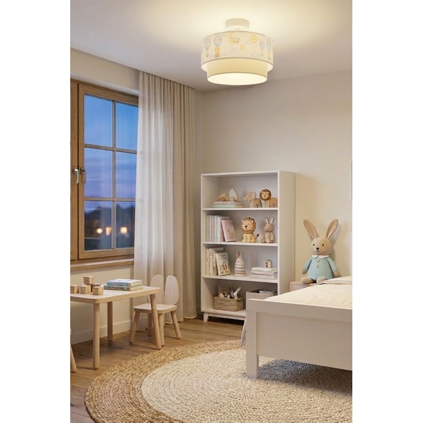 Brilagi - LED Plafon infantil de sobrepor BOBO 1xE27/60W/230V Ø 40 cm branco/bege/estampa de animais