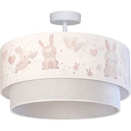 Brilagi - Luminária de teto infantil LED BOBO 1xE27/60W/230V Ø 40 cm creme/cinza/coelhinhos