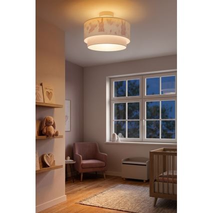 Brilagi - Luminária de teto infantil LED BOBO 1xE27/60W/230V Ø 40 cm creme/cinza/coelhinhos