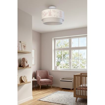 Brilagi - Luminária de teto infantil LED BOBO 1xE27/60W/230V Ø 40 cm creme/cinza/coelhinhos