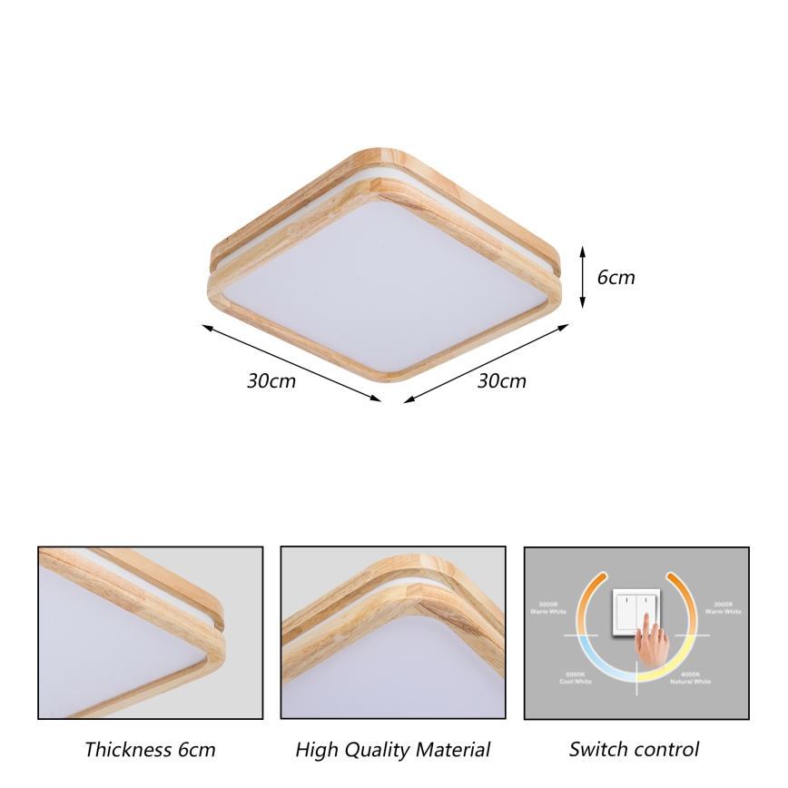 Brilagi - Luminária de teto LED MOLINA SQUARE LED/32W/230V 3000/4000/6000K carvalho 30x30 cm