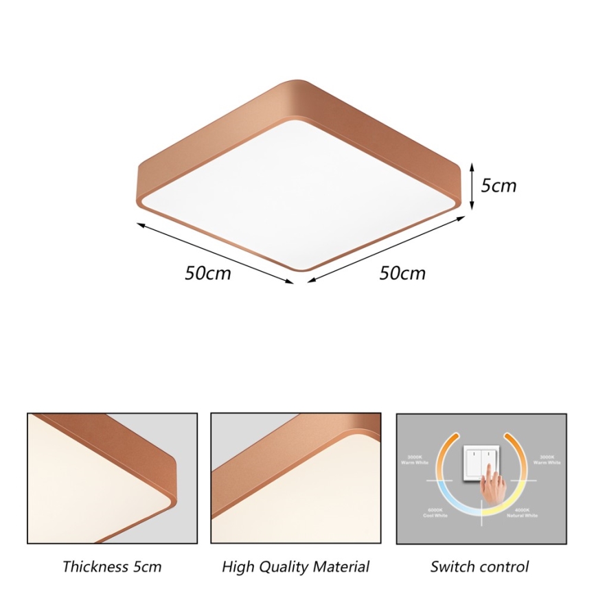 BRILAGI - Candeeiro de tecto LED POOL SQUARE LED/48W/230V 3000/4000/6000K 50x50 cm em cobre