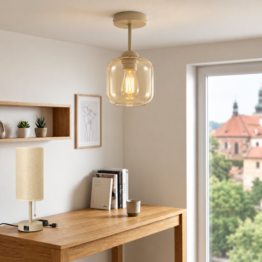 BRILAGI - Candeeiro de tecto LED de sobrepor RETRO GLASS 1xE27/60W/230V Ø 14 cm bege/bege fumê