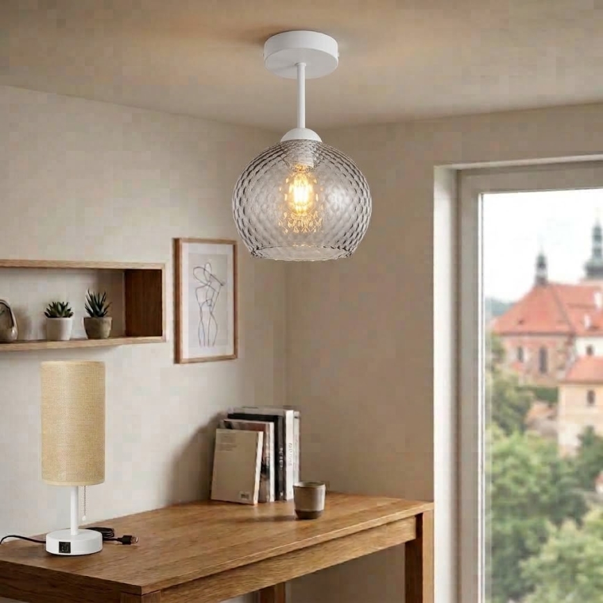 BRILAGI - LED Candeeiro de tecto sobreposto RETRO GLASS 1xE27/60W/230V Ø 18 cm branco/cinzento fumado