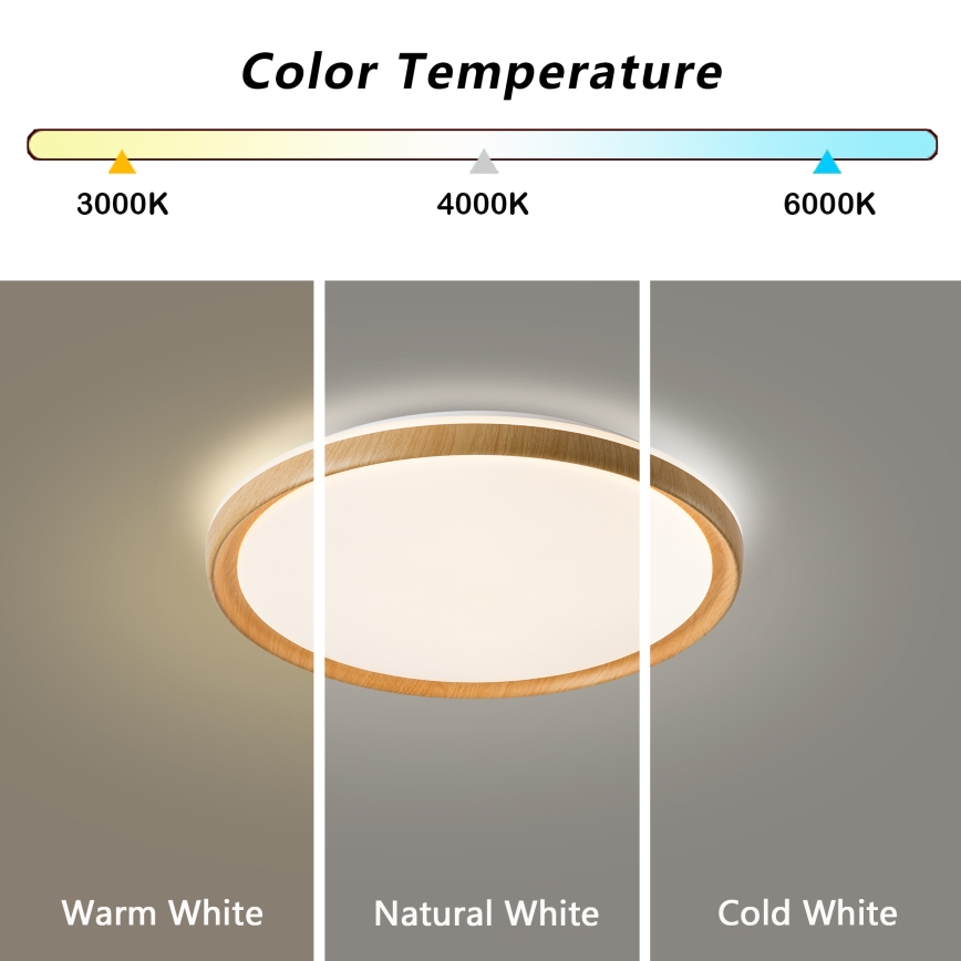 Brilagi - Candeeiro de teto LED dimerizável RIVO LED/72W/230V 3000-6000K, acabamento em madeira, Ø 50 cm + controlo remoto