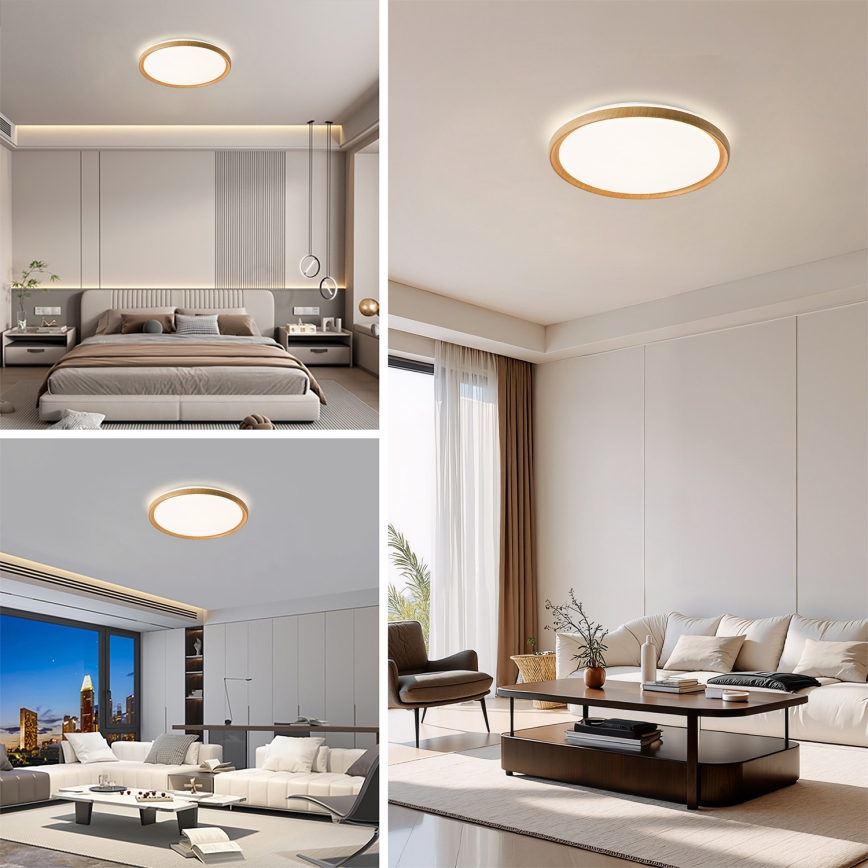 Brilagi - Candeeiro de teto LED dimerizável RIVO LED/72W/230V 3000-6000K, acabamento em madeira, Ø 50 cm + controlo remoto