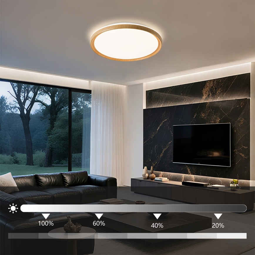 Brilagi - Candeeiro de teto LED dimerizável RIVO LED/72W/230V 3000-6000K, acabamento em madeira, Ø 50 cm + controlo remoto