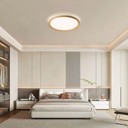 Brilagi - Candeeiro de teto LED dimerizável RIVO LED/72W/230V 3000-6000K, acabamento em madeira, Ø 50 cm + controlo remoto