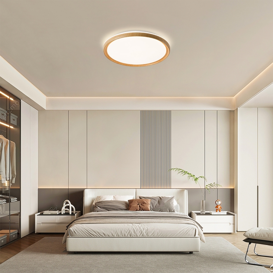 Brilagi - Candeeiro de teto LED dimerizável RIVO LED/72W/230V 3000-6000K, acabamento em madeira, Ø 50 cm + controlo remoto