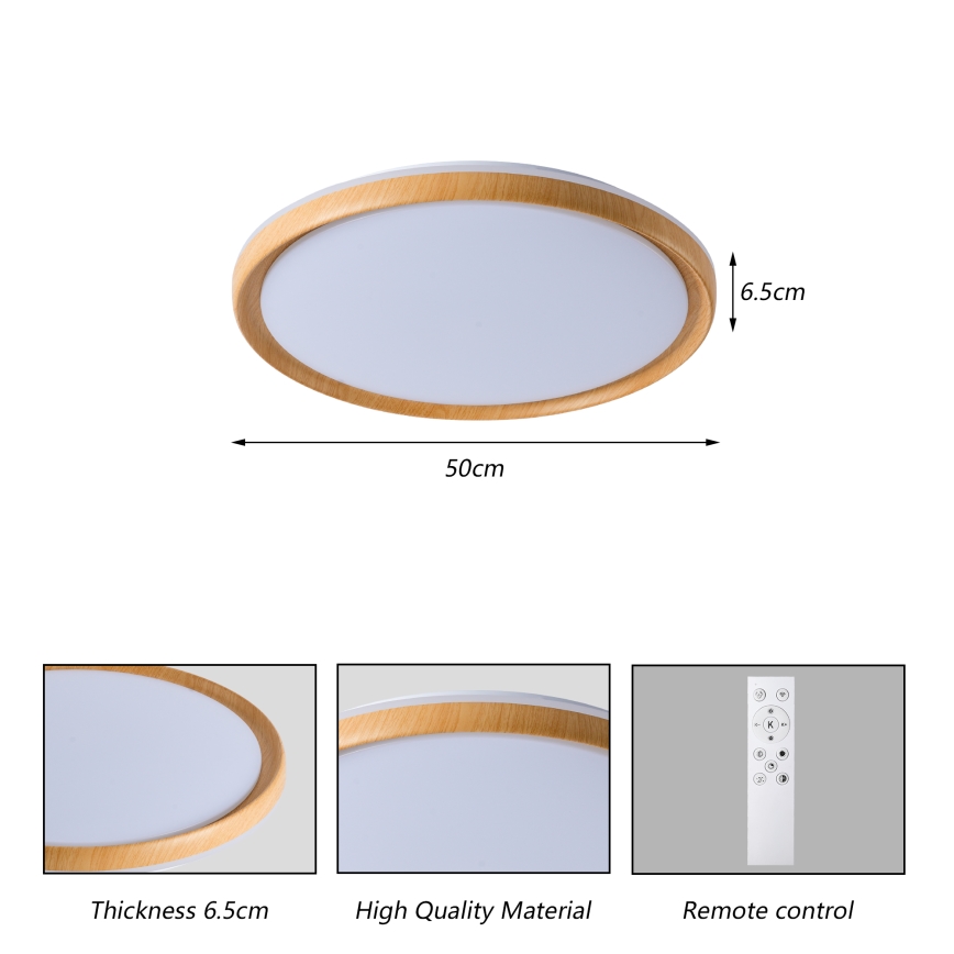Brilagi - Candeeiro de teto LED dimerizável RIVO LED/72W/230V 3000-6000K, acabamento em madeira, Ø 50 cm + controlo remoto