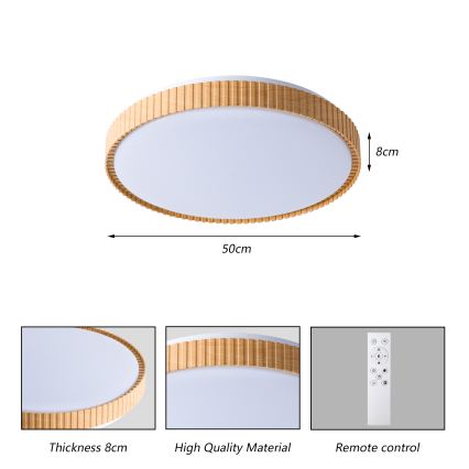 Brilagi - Luminária de teto LED dimerizável CORVO LED/72W/230V 3000-6000K acabamento em madeira Ø 50 cm + controlo remoto