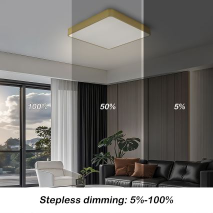 BRILAGI - Candeeiro de tecto LED regulável POOL SQUARE LED/48W/230V 3000-6000K 50x50 cm dourado + comando à distância