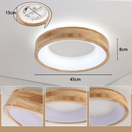 Brilagi - Luminária de teto LED FALCON WOOD LED/30W/230V 3000/4000/6000K Ø 45 cm acabamento em madeira