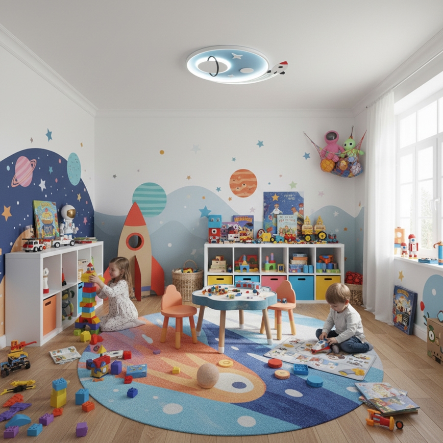 Brilagi -LED Candeeiro de teto infantil STARSHIP LED/64W/230V 3000/4500K azul