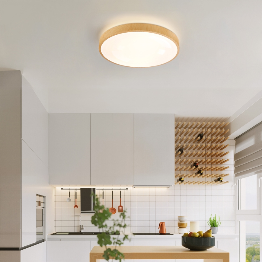 Brilagi - Luminária de teto LED dimerizável GLASS POOL DOUBLE LED/48W/230V 3000-6000K 40 cm acabamento em madeira + controlo remoto