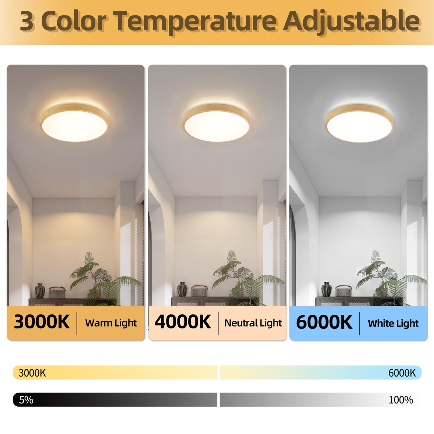 Brilagi - Luminária de teto LED dimerizável GLASS POOL DOUBLE LED/48W/230V 3000-6000K 40 cm acabamento em madeira + controlo remoto