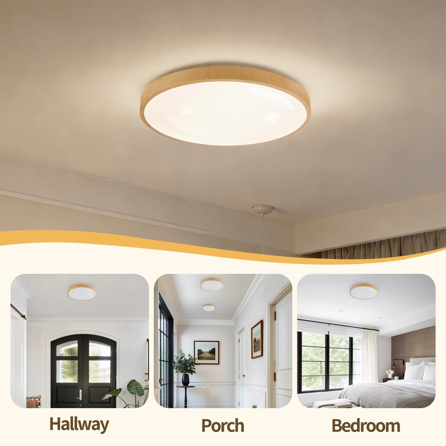 Brilagi - Luminária de teto LED dimerizável GLASS POOL DOUBLE LED/48W/230V 3000-6000K 40 cm acabamento em madeira + controlo remoto