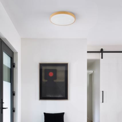 Brilagi - Luminária de teto LED dimerizável GLASS POOL DOUBLE LED/48W/230V 3000-6000K 40 cm acabamento em madeira + controlo remoto