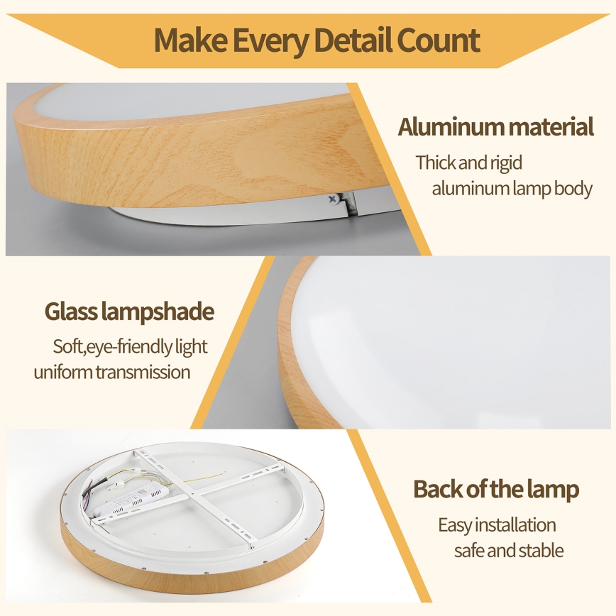 Brilagi - Luminária de teto LED dimerizável GLASS POOL DOUBLE LED/48W/230V 3000-6000K 40 cm acabamento em madeira + controlo remoto