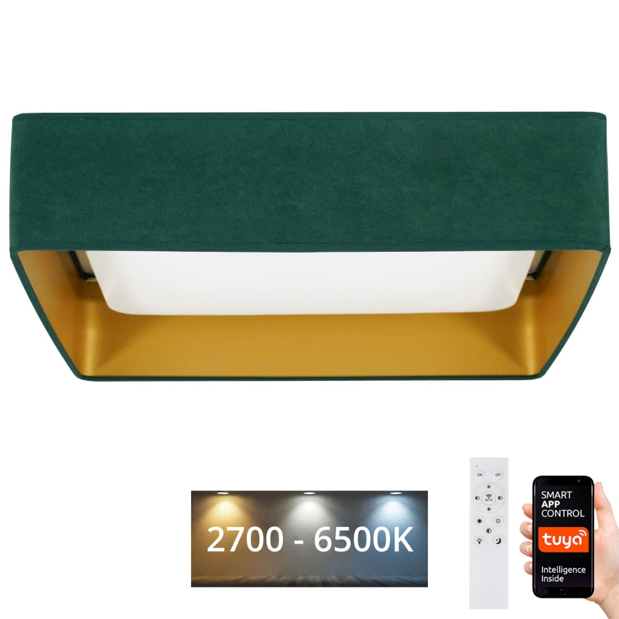Brilagi - Plafon LED dimerizável VELVET SQUARE SMART LED/36W/230V 60x60 cm 2700-6500K Wi-Fi Tuya + controlo remoto verde
