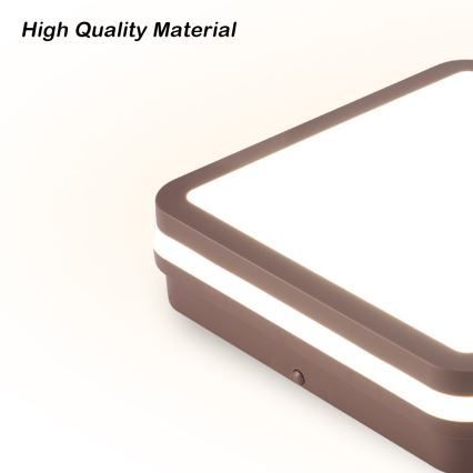 Brilagi - Candeeiro de teto LED para exterior com sensor BENE LED/24W/230V 26x26 cm castanho IP54