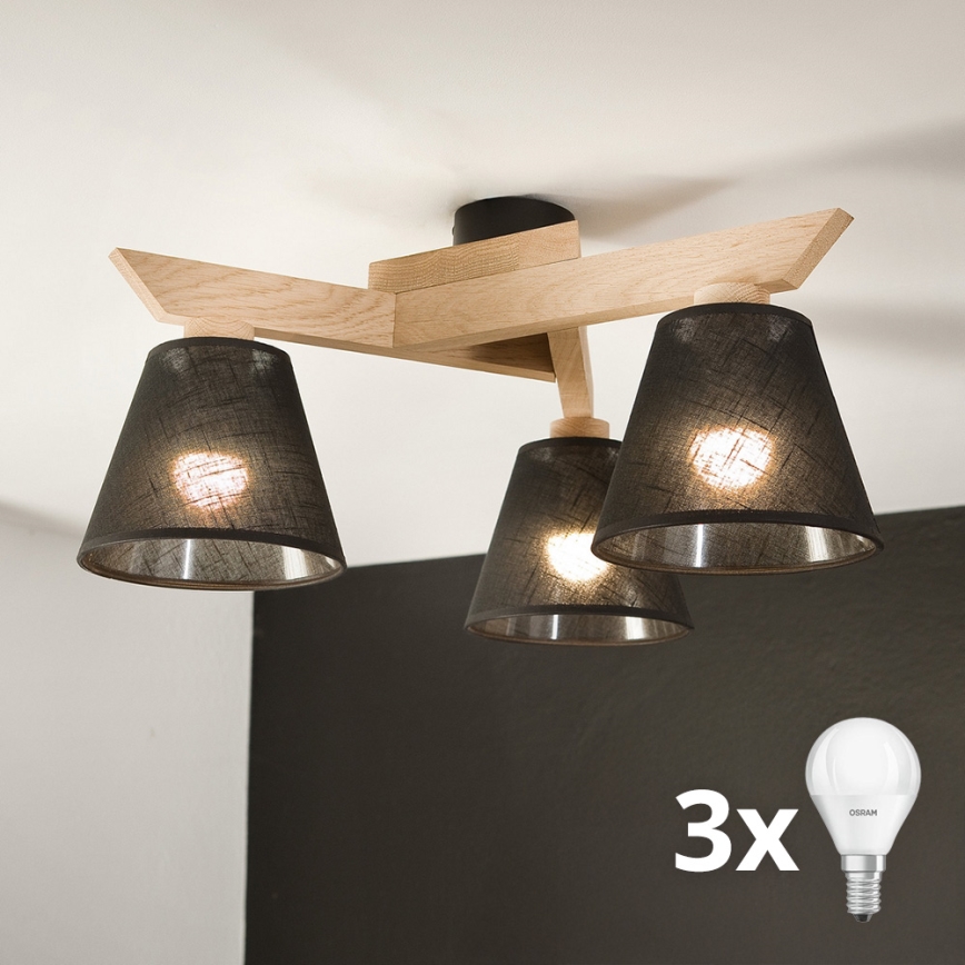 Brilagi - LED  Candeeiro integrado ANTHONY 3xE14/40W/230V carvalho/preto