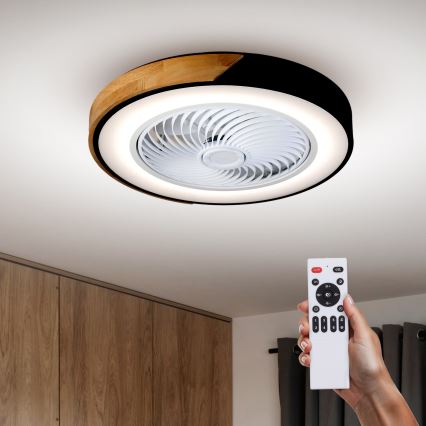 Brilagi - Candeeiro de teto LED dimerizável com ventilador LED/30W/230V 3000-6500K Ø 50 cm preto/carvalho + comando remoto