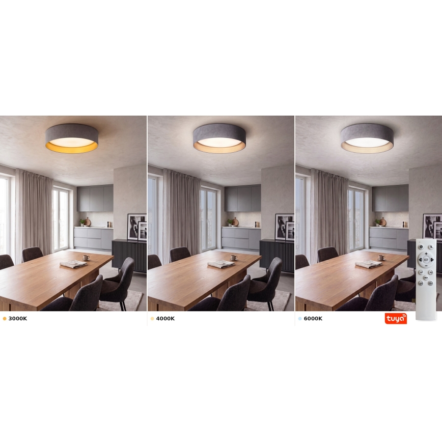 Brilagi - Candeeiro de tecto LED dimerizável VELVET SMARTIX LED/36W/230V 3000-6000K Ø 55 cm cinzento/dourado Wi-Fi Tuya Beacon + comando remoto