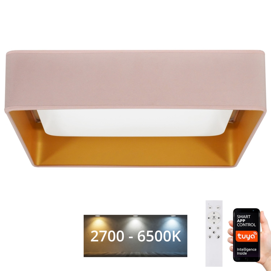 Brilagi - Luminária de teto LED dimável VELVET SQUARE SMART LED/36W/230V 60x60 cm 2700-6500K Wi-Fi Tuya + controlo remoto rosa