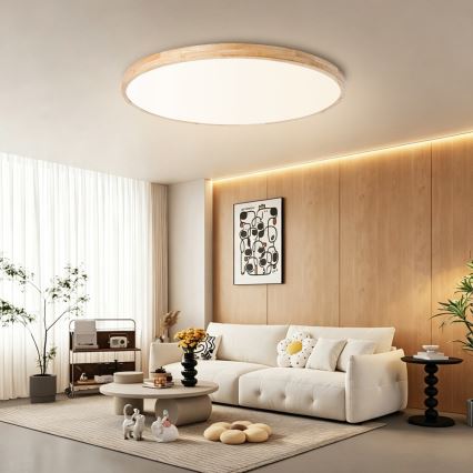 BRILAGI - Candeeiro de tecto LED dimerizável WOODLINE LED/128W/230V 3000-6000K carvalho Ø 100 cm + comando remoto