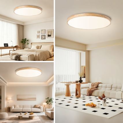 BRILAGI - Candeeiro de tecto LED dimerizável WOODLINE LED/128W/230V 3000-6000K carvalho Ø 100 cm + comando remoto