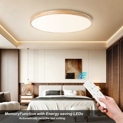 BRILAGI - Candeeiro de tecto LED dimerizável WOODLINE LED/128W/230V 3000-6000K carvalho Ø 100 cm + comando remoto