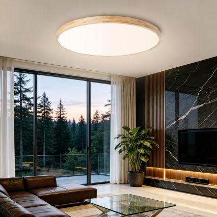 BRILAGI - Candeeiro de tecto LED dimerizável WOODLINE LED/128W/230V 3000-6000K carvalho Ø 100 cm + comando remoto