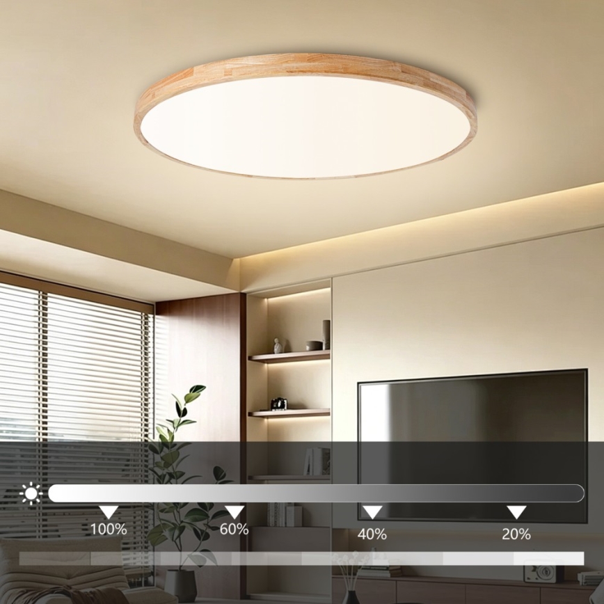 BRILAGI - Candeeiro de tecto LED dimerizável WOODLINE LED/128W/230V 3000-6000K carvalho Ø 100 cm + comando remoto