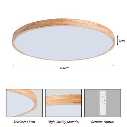 BRILAGI - Candeeiro de tecto LED dimerizável WOODLINE LED/128W/230V 3000-6000K carvalho Ø 100 cm + comando remoto