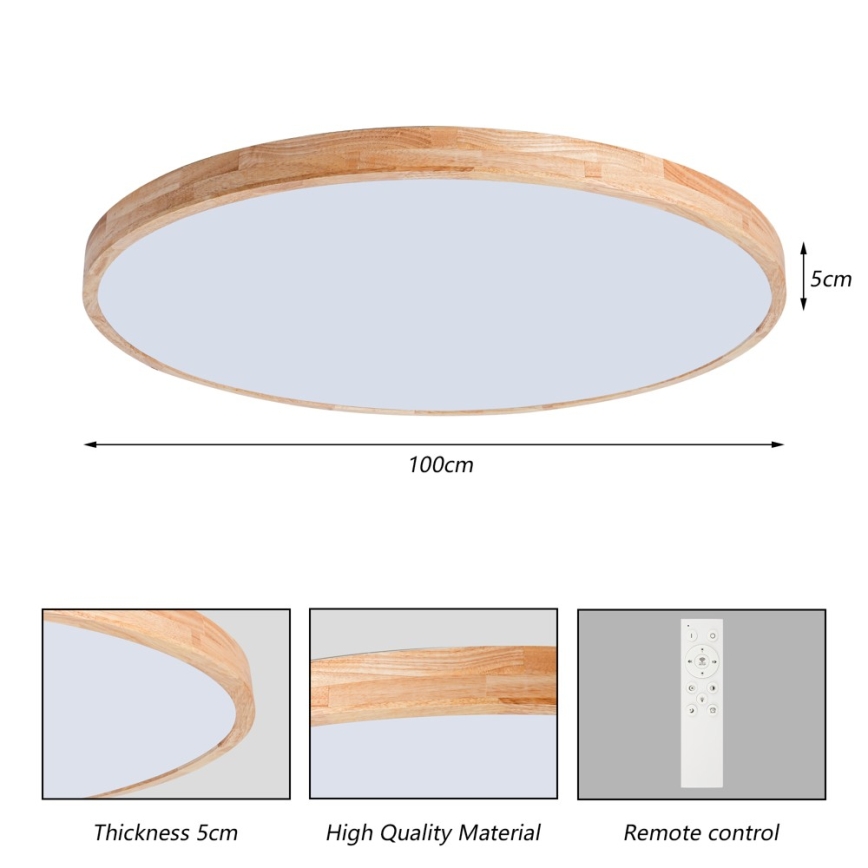 BRILAGI - Candeeiro de tecto LED dimerizável WOODLINE LED/128W/230V 3000-6000K carvalho Ø 100 cm + comando remoto