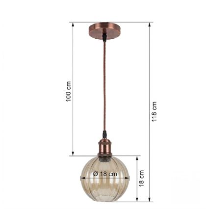 Brilagi - Lustre LED suspenso por cabo RETRO GLASS 1xE27/60W/230V Ø 18 cm cobre/castanho fumê