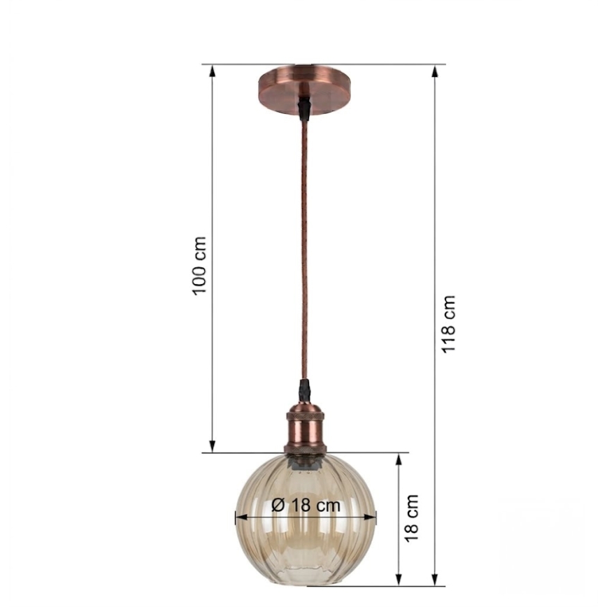 Brilagi - Lustre LED suspenso por cabo RETRO GLASS 1xE27/60W/230V Ø 18 cm cobre/castanho fumê