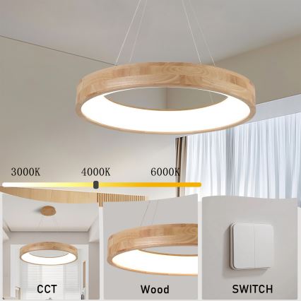 Brilagi - Lustre LED suspenso por cabo FALCON WOOD LED/40W/230V 3000/4000/6000K Ø 60 cm madeira