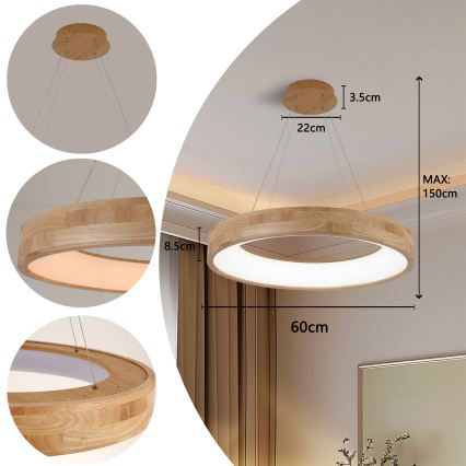 Brilagi - Lustre LED suspenso por cabo FALCON WOOD LED/40W/230V 3000/4000/6000K Ø 60 cm madeira