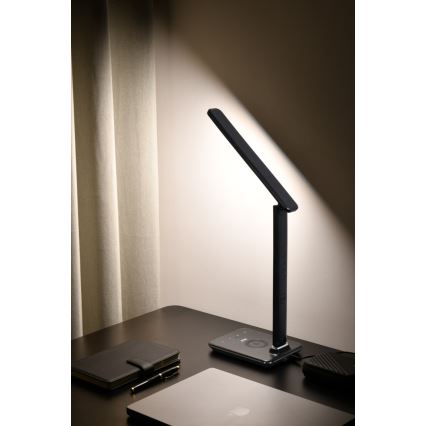 Brilagi - Candeeiro de mesa LED dimerizável com carregamento sem fios QI e USB REGINA LED/8,5W/230V preto