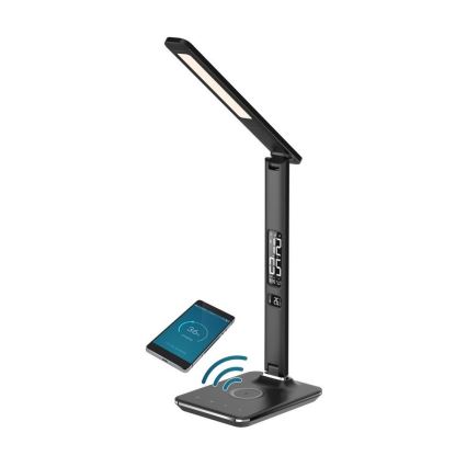 Brilagi - Candeeiro de mesa LED dimerizável com carregamento sem fios QI e USB REGINA LED/8,5W/230V preto