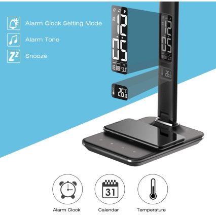 Brilagi - Candeeiro de mesa LED dimerizável com carregamento sem fios QI e USB REGINA LED/8,5W/230V preto